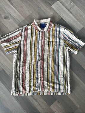 Vintage Style Multicolor Stripe Short Sleeve Shirt Without Walls